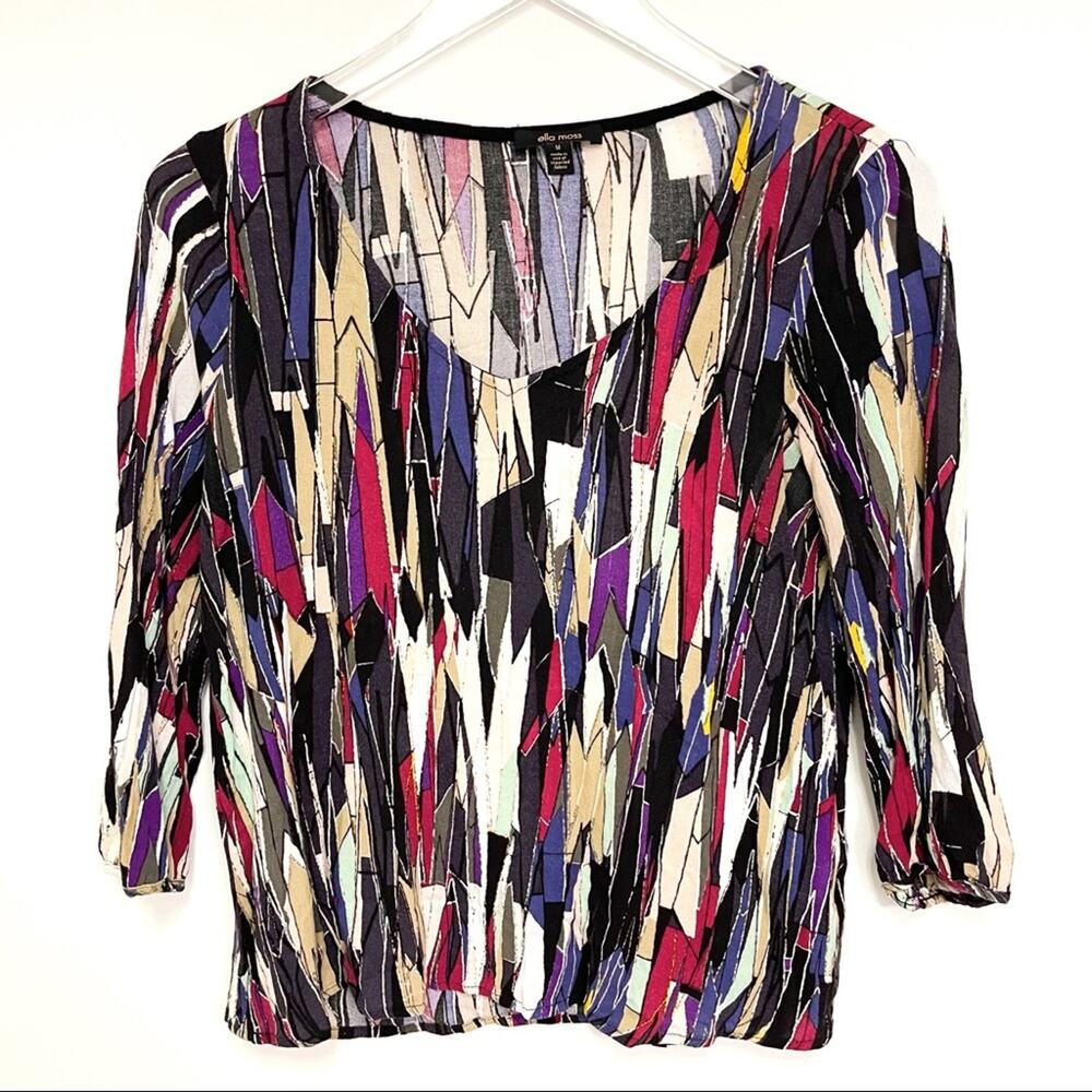 ELLA MOSS Stained Glass 3/4 Sleeve Top Graphic Art Print Size Medium